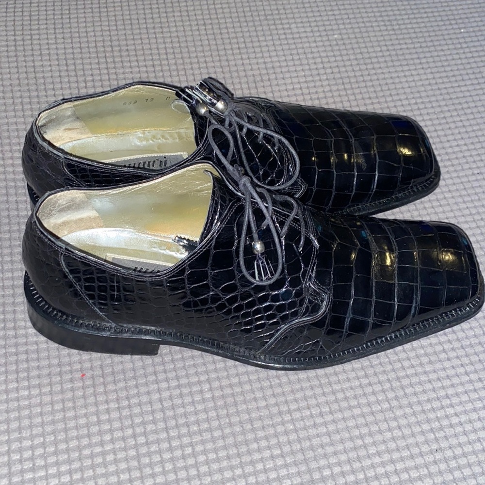 Black crocodile lace ups